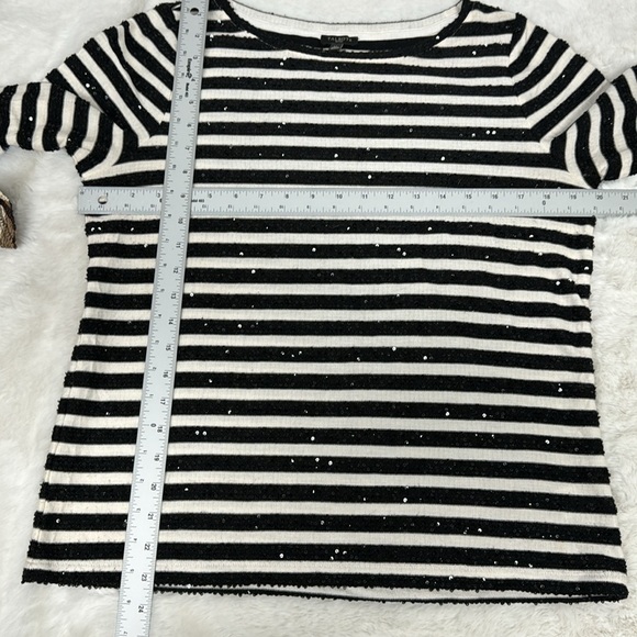 Talbots Sweater Womens Large Petite Sequin Striped Black White Scoop Neck Top - Picture 8 of 9